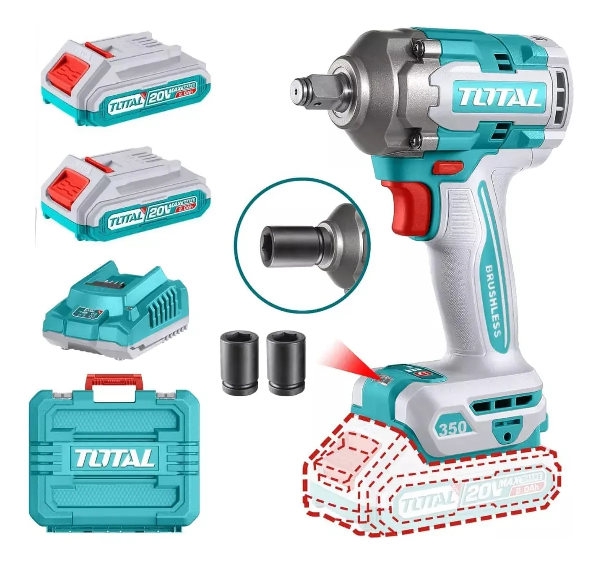 Pistola De Impacto S/carbones 350nm Total Tiwli2035 Color Turquesa Frecuencia 50/60hz TOTAL