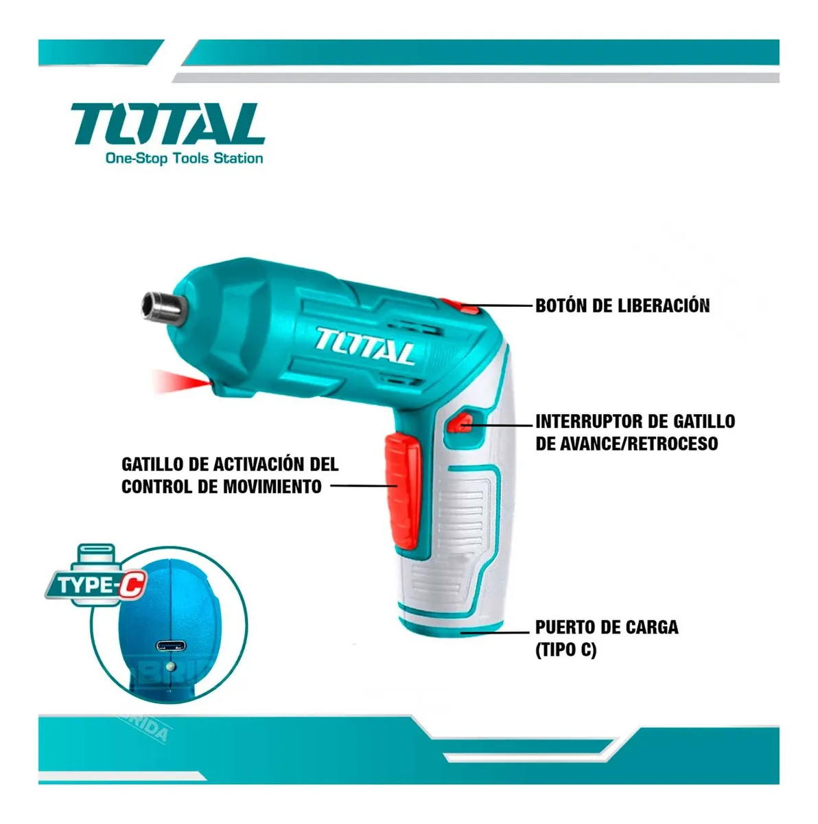 Destornillador mini Inalámbrico 4V TOTAL con Puntas - Imagen 3